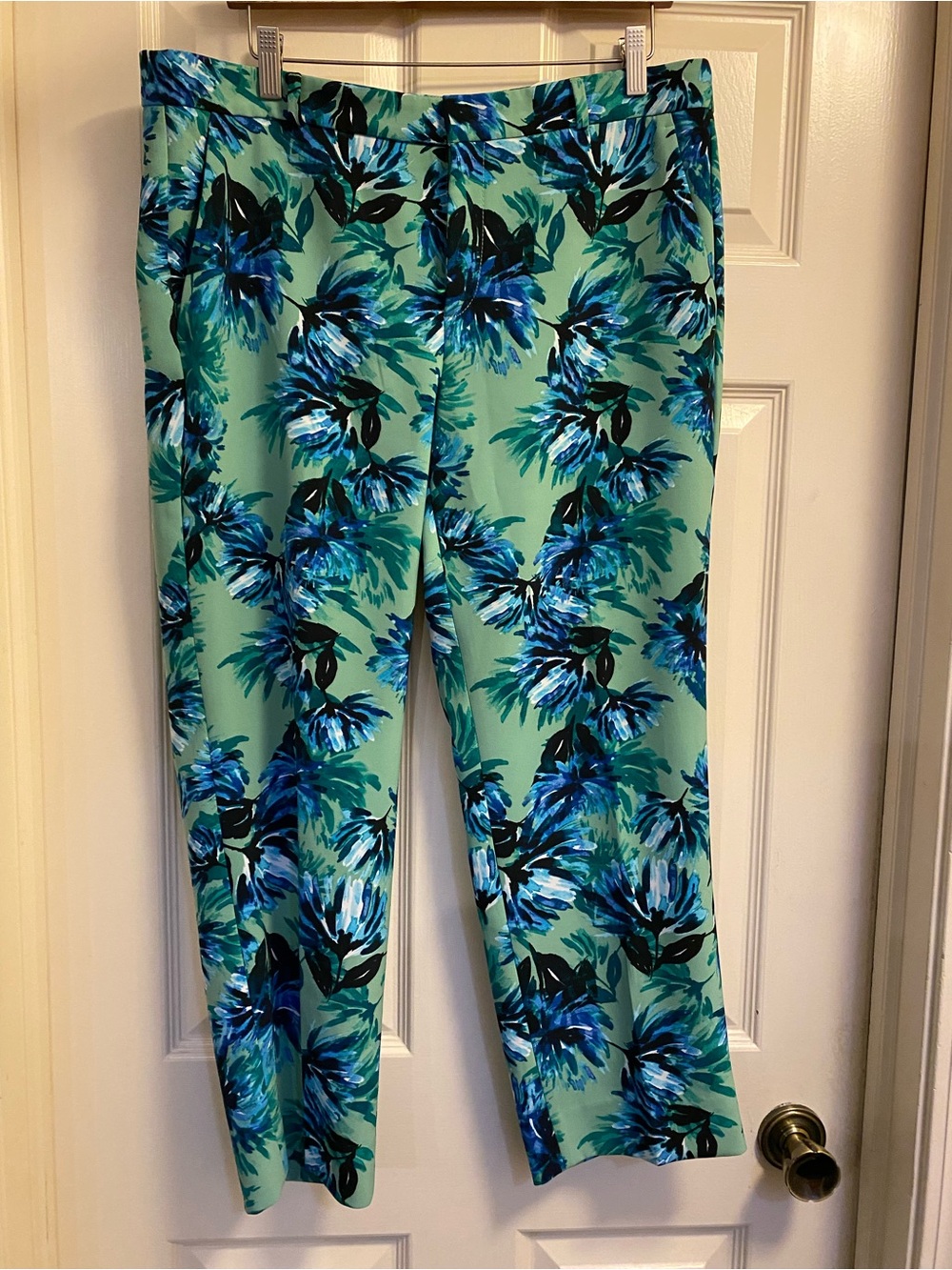 Banana Republic Green Avery Cropped Pants with Blue Floral Print size 12 - Picture 3 of 9